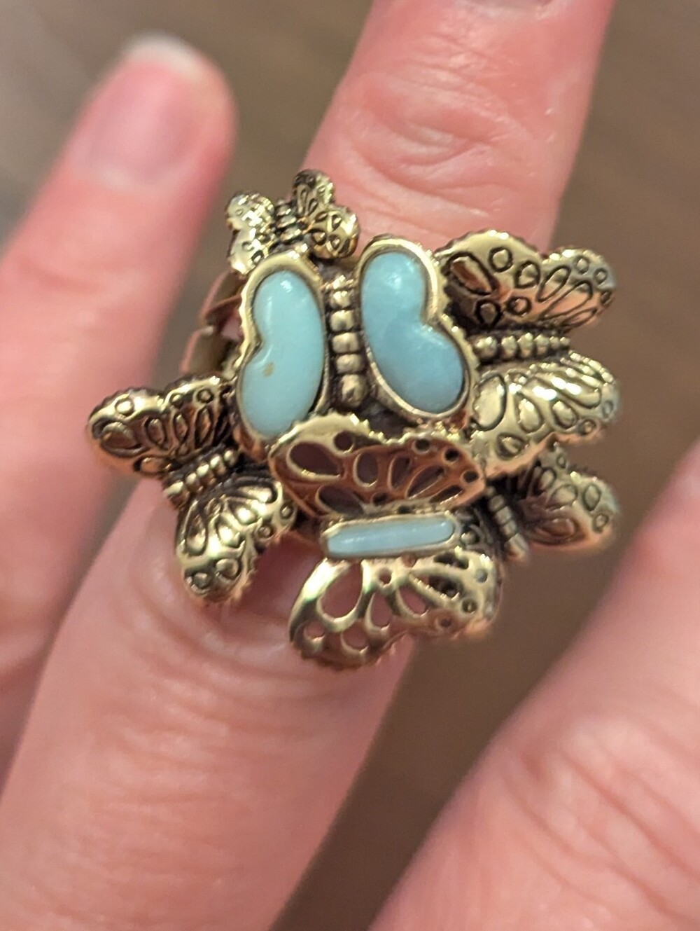 Barse Thailand Genuine Stone Unique Butterfly Detailed Gold Ring Vintage, Size 9